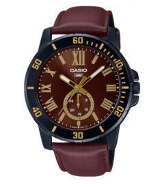 CASIO Analog Dark Brown Leather Strap Men's Watch MTP-VD200BL-5BUDF