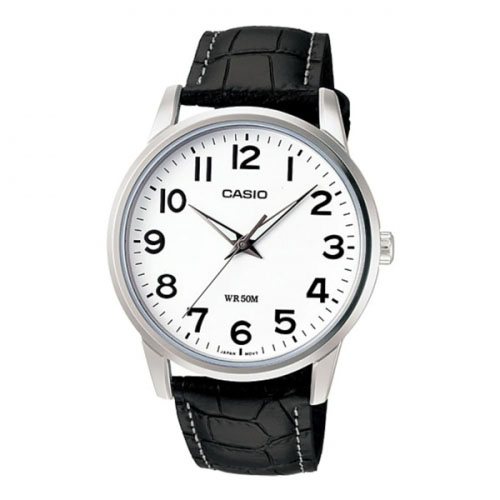 CASIO Black Leather With White Dial Watch For Men MTP-1303L-7BVDF