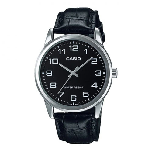 CASIO Black Leather Black Dial Watch For Men MTP-V001L-1BUDF