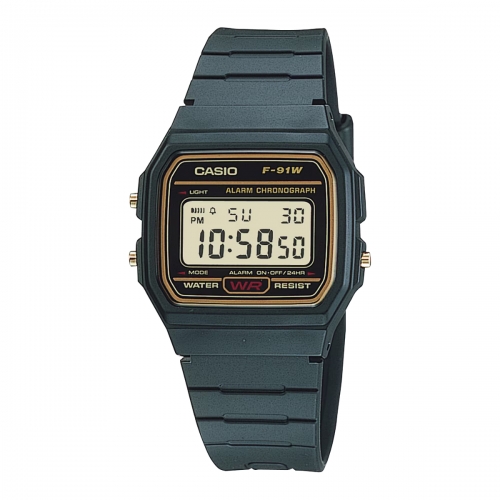 Casio F-91WG-9QDF Retro Black Band Gold Face Alarm Watch